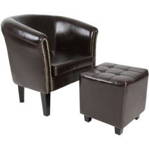 Nova - miadomodo Sillón Chesterfield - con Reposapiés, Reposabrazos, de Madera y Cuero Sintético, Marrón - Sillones Dormitorio, Sillones para el