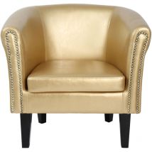 Miadomodo - Sillón Chesterfield - de Madera y Cuero Sintético, Dorado - Sillones Dormitorio, Sillones para el Salón, Habitación, Sillón Lectura,