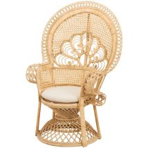 Sillón de ratán natural con cojín blanco - Eloa