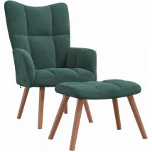 Sillón lounge de diseño moderno con reposapiés de terciopelo verde oscuro DEC026555