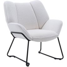 Sillón Moderno de Lana Sintética Tapizado Silla de Salón con Patas Negras Silla Reclinable de Ocio para Dormitorio Sala de Estar, Blanco, Wahson
