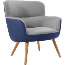 Sillón Pärumm Kai 77x73,4x81,4 cm Piel Sintética Azul y Poliéster Gris Tapizado Bicolor Patas en Madera de Haya Natural Reposabrazos