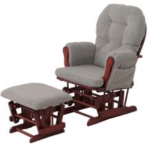 Sillón relax HHG 033, mecedora sillón + taburete tejido bouclé 480g/m² Oeko-Tex, gris oscuro armazón