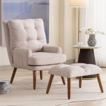 Sillón reclinable yoleo con reposapiés, sillón, respaldo ajustable en 10 niveles, sillón para tv, sillón relajante, 69 x 60 x 96 cm, beige