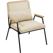 Oviala - Sillón relax en acero, ratán sintético y tejido crudo
