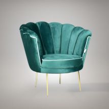 Toscohome - Sillón Shell tapizado en terciopelo verde oscuro y patas doradas - Orel