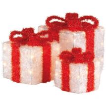 Kaemingk - Light Up Christmas Gift Present Boxes - Under Tree Decorations - Red & White