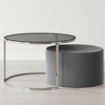 Roomee - Silver Frame Nesting coffee table with ottoman Nest of Tables