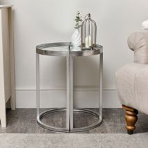 Melody Maison - Silver Set of 2 Semi Circle Printed Mirrored Side Table