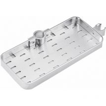 Tonchean Tablette de douche,Silver Space aluminium tige de douche crochets étagère salle de bain sans poinçon plateau crochets stockage aluminium