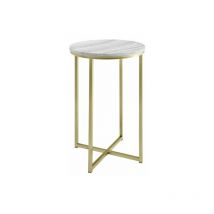 16' Round Faux Grey Vein Cut Marble & Gold Side Table Gold Legs - Simpa