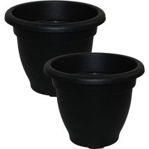 Simpa - 2PC Black Round Winchester Plastic Garden Planters Size 20cm - Black