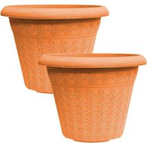 Simpa - 2PC Geometric Petals Plastic Plant Pots 34cm (Dia) - terracotta - Terracotta