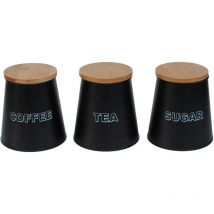3PC Chic Tea, Coffee & Sugar Canisters - black Style Conical - Black - Simpa