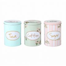 3PC Floral Shabby Chic Tea, Coffee & Sugar Canisters - Shape Round - Simpa