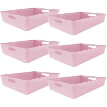 6PC Plastic Studio Storage Organiser Trays with Handles - pastel pink size 6L - Pastel Pink - Simpa