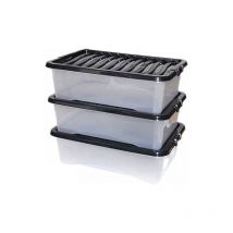 simpa Clear Plastic Storage Boxes with Black Lids - Size 32L