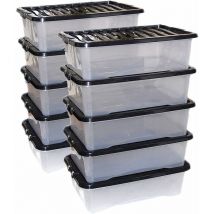 Clear Plastic Storage Boxes with Black Lids - Size 32L - Simpa