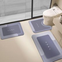 Simple Diatom Mud Bathroom Floor Mat, U-Shaped Quick-Drying Absorbent Toilet Floor Mat, Three-Piece Set Blue