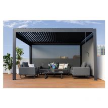 Skypergs Pergola Lite mit led Lichtern und einzelnen Aluminium Lamellen, interne Kurbel, mit 3 Seiten Jalousien,3×3M - Simpo Lifestyle