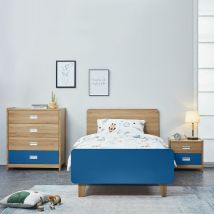 Single 3ft Wooden Frame Bed Oak Blue Headboard Home Living Bedroom Furniture - Blue