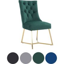 Single Green Ambra Modern Velvet Dining Chair with Gold Legs & Ring Handle - Tufted Back, Plush Foam Seat, Luxury Accent Chair