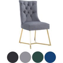 Single Grey Ambra Modern Velvet Dining Chair with Gold Legs & Ring Handle - Tufted Back, Plush Foam Seat, Luxury Accent Chair