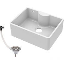 Balterley - 595mm - Single Bowl Fireclay Butler Kitchen Sink - Ledge , Overflow & Waste
