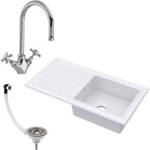 Single Bowl Fireclay Inset Kitchen Sink & Drainer, Mixer Tap & Wastes, 1010mm