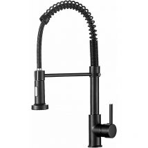 Kitchen Tap with Pull Down Sprayer, High Arc Gooseneck Kitchen Sink Faucet, Single Handle Stainless Steel Mixer Tap (Black)