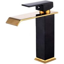 Tumalagia - gabrielle Single Hole Basin Faucet, Solid Brass Hot and Cold Water Tap for Bathroom Sink, Matte Black Gold