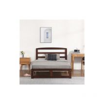 Famiholld - Single-Layer Bed Head and Three Horizontal Boards Walnut Color 4FT6 Wooden Bed Pine Europe