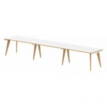 Oslo - 1400mm Single Row 3 Person Desk White Top Natural Wood Edge White Frame osl