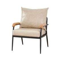 Clipop - Single Sofa Retro Modern Lounge Armchair with Metal Frame and pu Leather Cushion Beige