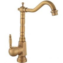 Tonchean - Sink Faucet, Antique Brass Water Tap Hot and Cold Kitchen Faucets Retro Single Handle Single Hole Green Bronze Bathroom Basin Mixer Tap