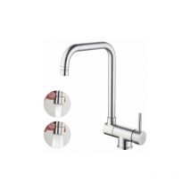 Sink Mixer Tap Folding Spout 360° Rotating in Brushed Nickel Steel Folding Kitchen Tap for Sink Against Window