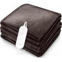 Sinnlein - Calienta Camas Manta Eléctrica 180 x 130 cm Marrón Con Desconexión Automática y Temporizador 9 Niveles de Temperatura Pantalla Digital