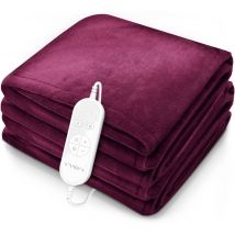 Sinnlein - Calienta Camas Manta Eléctrica 180 x 130 cm Burdeos Con Desconexión Automática y Temporizador 9 Niveles de Temperatura Pantalla Digital