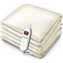 Sinnlein - Calienta Camas Manta Eléctrica 160 x 120 cm Crema Con Desconexión Automática y Temporizador 9 Niveles de Temperatura Pantalla Digital