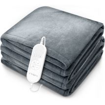 Heizdecke aus Plüsch 160 x 120 cm Hellgrau elektrische Wärmedecke mit Abschaltautomatik Kuscheldecke Timerfunktion 9 Temperaturstufen waschbar bis