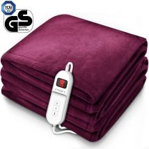 Sinnlein - Heizdecke aus Plüsch 200 x 180 cm Weinrot tüv süd gs geprüft elektrische Wärmedecke mit Abschaltautomatik Kuscheldecke Timerfunktion 9