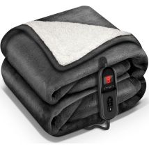 Sinnlein - Heizdecke mit Abschaltautomatik 200x180cm Anthrazit Elektrische Wärmedecke mit 9 Temperaturstufen Kuscheldecke waschbar Bett, Sofa Decke