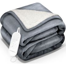 Sinnlein - Heizdecke mit Abschaltautomatik 160x120cm Hellgrau Elektrische Wärmedecke mit 9 Temperaturstufen Kuscheldecke waschbar Bett, Sofa Decke
