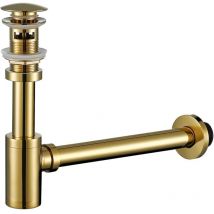 Siphon de lavabo de salle de bain rond en laiton en forme de p de 1,5 pouce avec trop-plein et bouchon de vidange escamotable Hauteur réglable pour