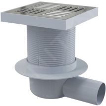 Alcadrain Douchegoten - Siphon de sol latéral 150x150 mm, diamètre 50 mm, arrêt des odeurs d'eau, acier inoxydable/plastique