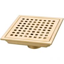 Siphon de Sol de Douche carré en Or brossé, Acier Inoxydable 304 for Grille de déchets de Cuisine de Salle de Bain égouttoir à Grand débit 150MM