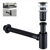 Siphon lavabo avec bonde à valve pop-up, siphon universel en laiton avec bouchon de lavabo et ouverture de nettoyage