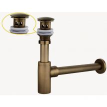 Kroos - Siphon lavabo cylindrique avec bonde trop-plein en laiton antique