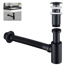 Ubeegol - Siphon Mit Ablaufgarnitur Für Waschbecken Schwarz Matt Universal Röhrensiphon Und Ablaufventil Bad - Messing Syphon Sifon Pop Up 