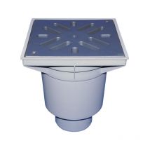 Ferrari Srl - Siphon vertical 'Perfekt' DN160, grille/support de grille en plastique 244x244mm/226x226mm, collecteur d'impuretés, piège à odeu